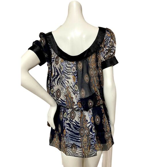 NWT Available Sheer Blue Floral Parsley Boho Blouse Size Medium - Picture 3 of 3